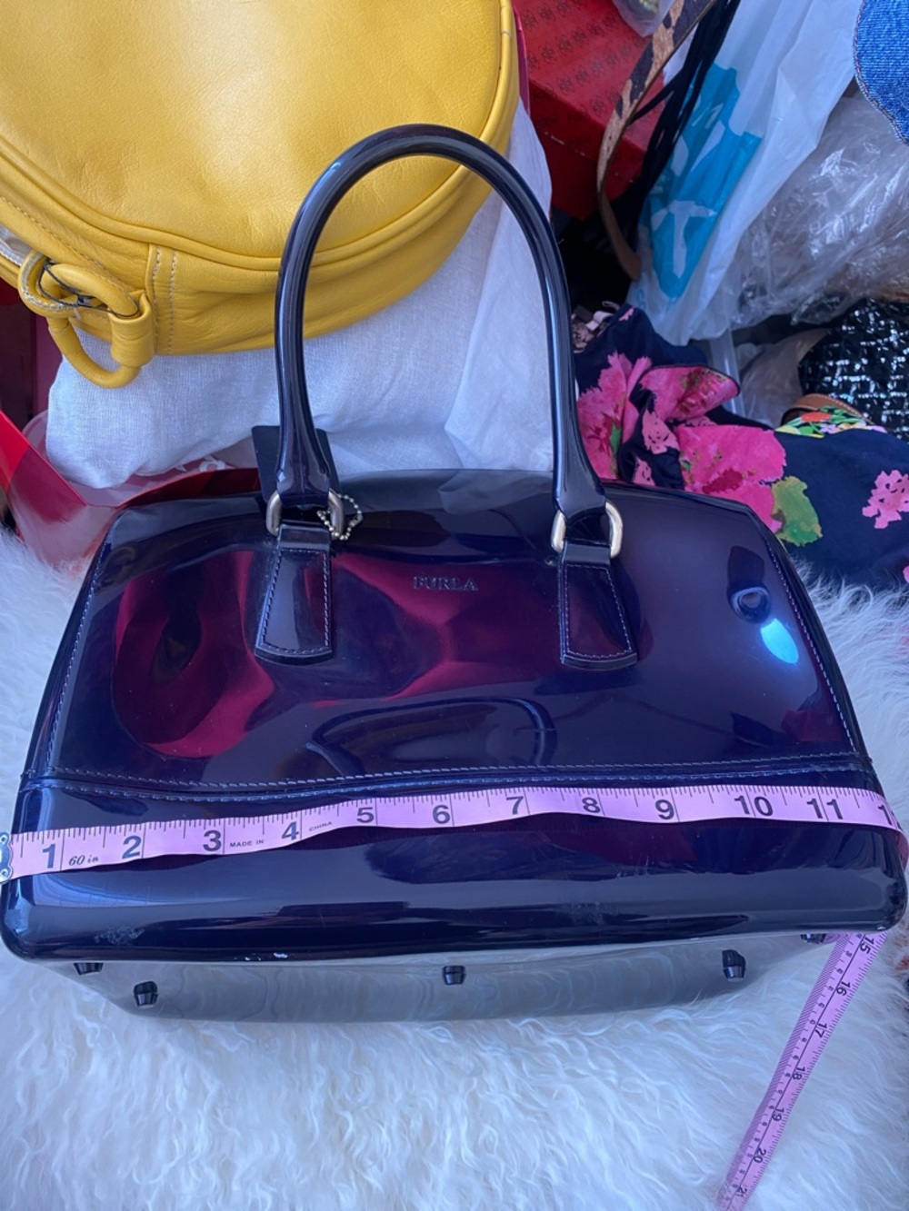FURLA Candy Bag Glossy Patent Satchel in Navy Blue 💙 - Picture 12 of 13